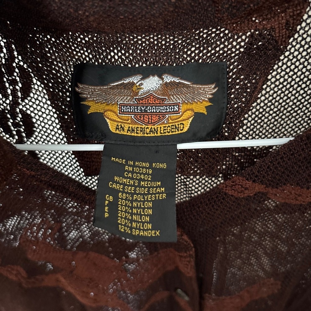 VTG 90s Harley-Davidson copper sheer mesh button down with logo detail. - Picture 7 of 7